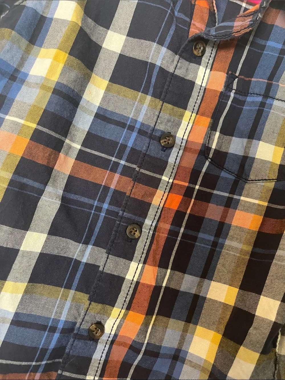 Carter's Navy Plaid Button-Front Shirt with Blue, Orange & Yellow